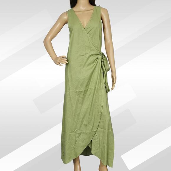 2/$50 Andie The Armona Maxi Wrap Dress Linen Ivy Green Size M - Picture 3 of 7